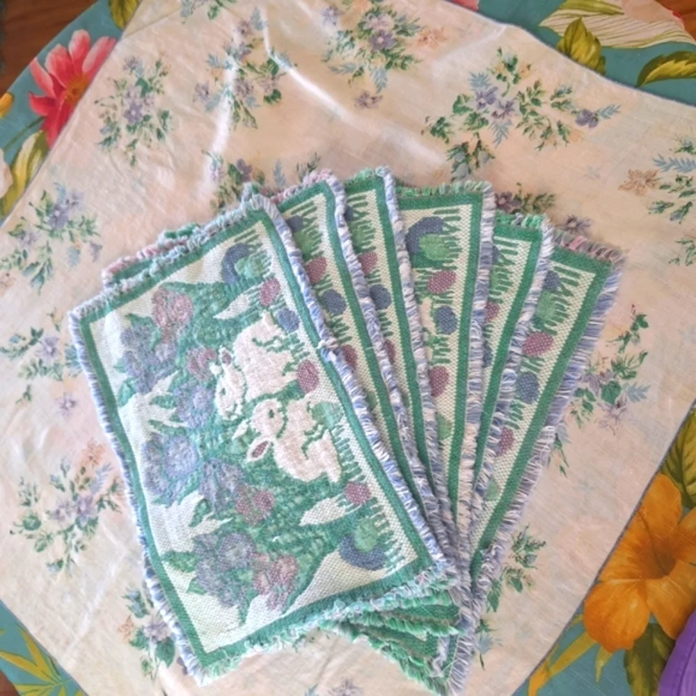 Charming Bunny and Floral Tapestry Placemats